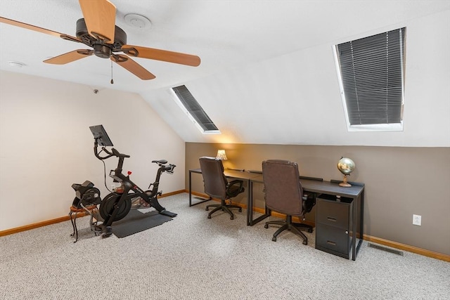 36 Tobey Rd Unit 25, Dracut, MA 01826 - carpeted home office featuring vaulted ceiling, baseboards, and a ceiling fan