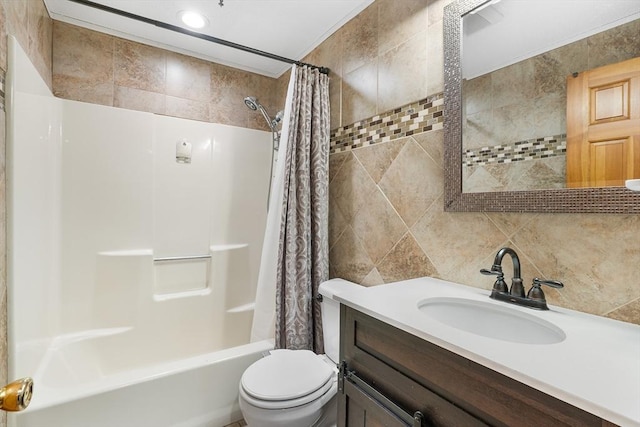 36 Tobey Rd Unit 25, Dracut, MA 01826 - bathroom with toilet, vanity, shower / tub combo, and tile walls
