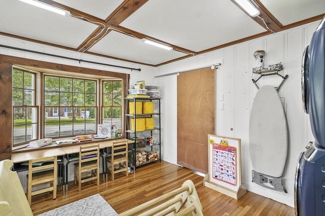 114 Linebrook Rd, Ipswich, MA 01938 - office featuring wood finished floors, coffered ceiling, and beam ceiling