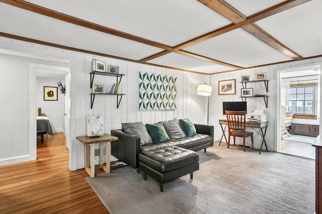 114 Linebrook Rd, Ipswich, MA 01938 - living area featuring wood finished floors, beam ceiling, and baseboards