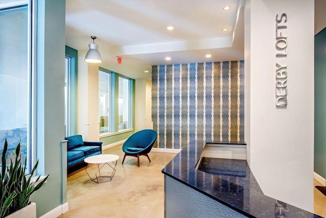 51 Lafayette St Unit 304, Salem, MA 01970 - living area featuring wallpapered walls, baseboards, and recessed lighting
