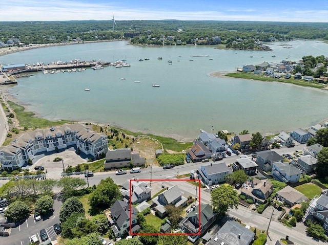 2 Eastern Ave, Hull, MA 02045 - aerial perspective of suburban area featuring property parcel outlined and a nearby body of water