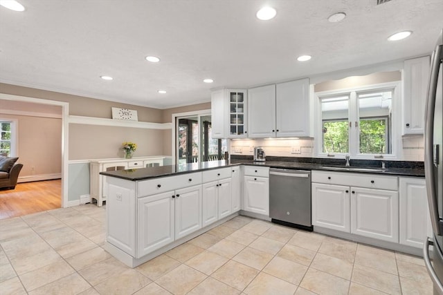 48 Pine Hill Dr, Walpole, MA 02081 - kitchen with dishwasher, a sink, a peninsula, healthy amount of natural light, and recessed lighting