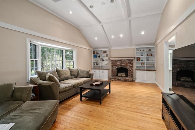 48 Pine Hill Dr, Walpole, MA 02081 - living area featuring a fireplace, light wood-type flooring, and recessed lighting