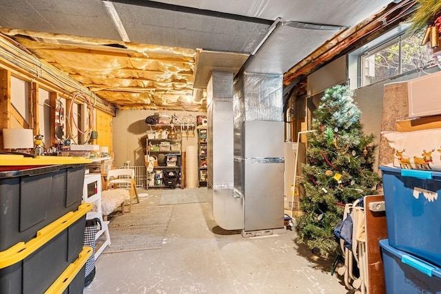 basement with a workshop area