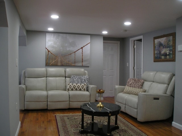 living room with hardwood / wood-style floors