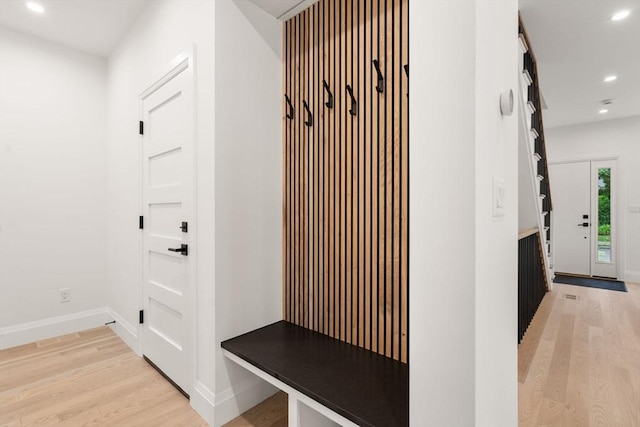 19 Johnson Pl Unit 19, Newton, MA 02466 - mudroom featuring light wood-style flooring, recessed lighting, and baseboards