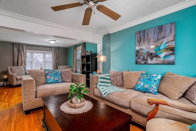 80 Andover, Peabody, MA 01960 - living area featuring wood-type flooring, ornamental molding, and ceiling fan