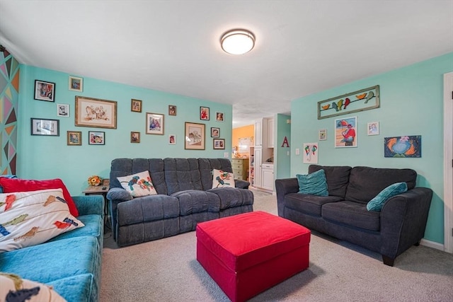 living room featuring carpet floors