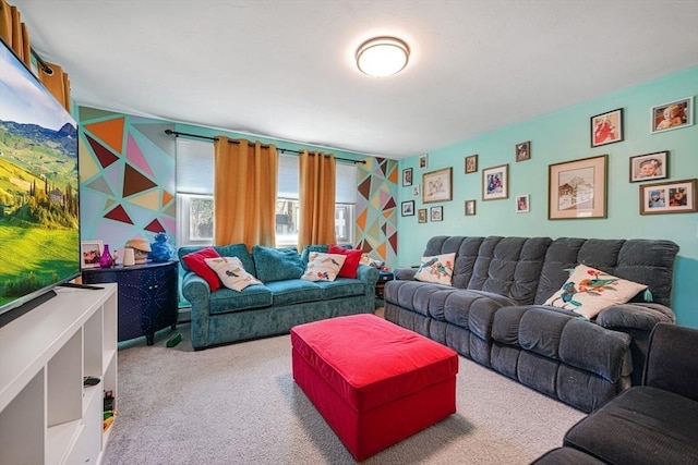 living area featuring carpet floors