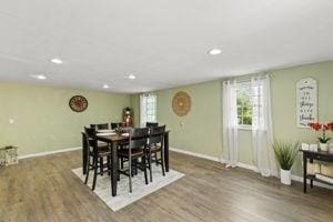 19 Station St, Wareham, MA 02571 - dining room featuring baseboards, recessed lighting, and wood finished floors