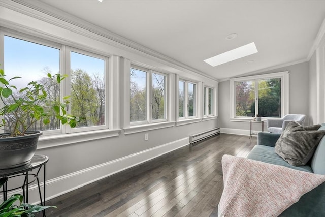 sunroom with a skylight and baseboard heating
