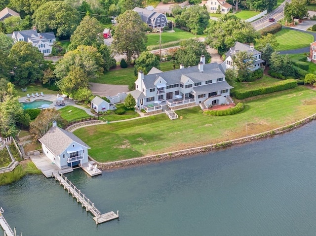 bird's eye view featuring a water view