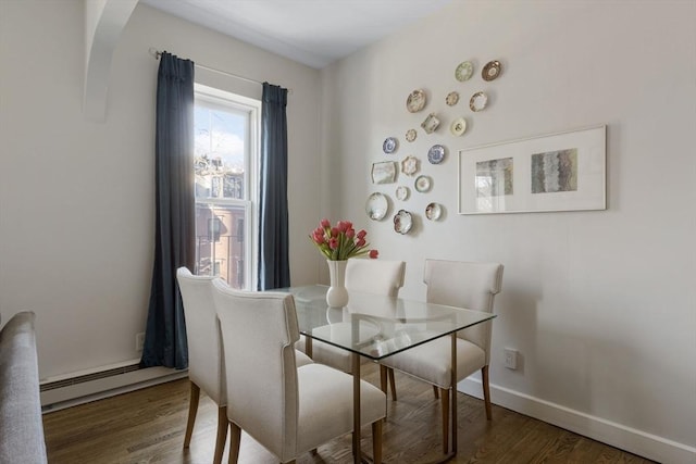 dining space featuring baseboards and wood finished floors