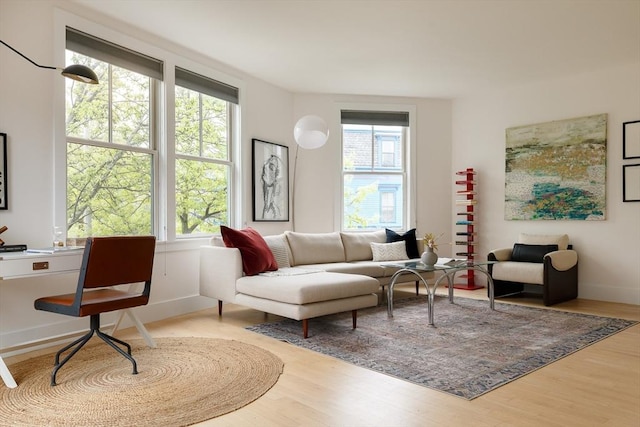living room with wood finished floors and baseboards