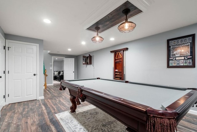 267 W St, Northborough, MA 01532 - playroom with dark wood-style floors, recessed lighting, billiards table, and baseboards