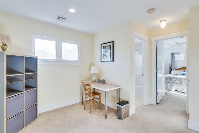 view of carpeted home office