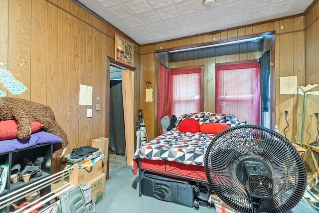 222-R Kimball St, Fitchburg, MA 01420 - carpeted bedroom with wood walls and an ornate ceiling
