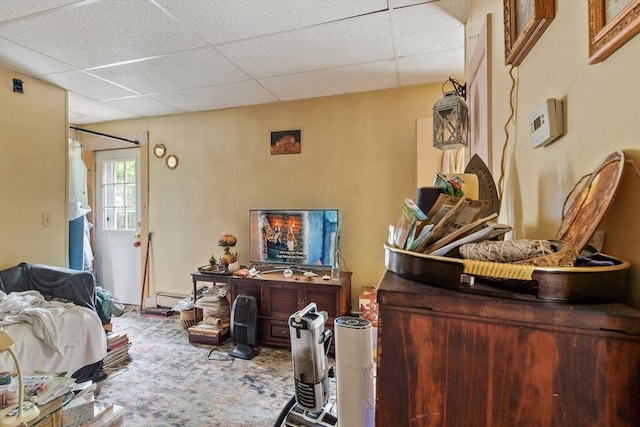 222-R Kimball St, Fitchburg, MA 01420 - carpeted bedroom featuring a drop ceiling and a baseboard radiator