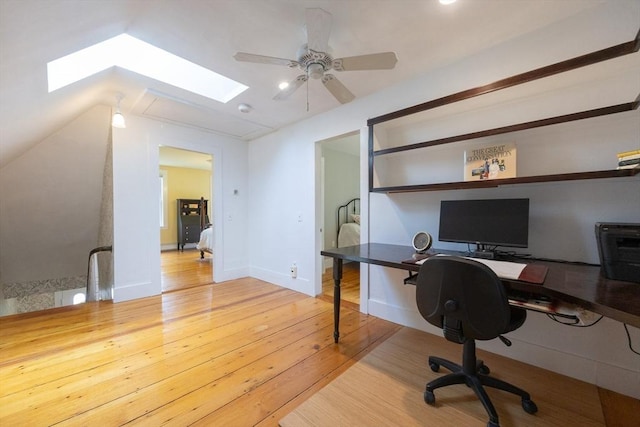 75 Union St, Holliston, MA 01746 - office with hardwood / wood-style flooring, ceiling fan, and a skylight
