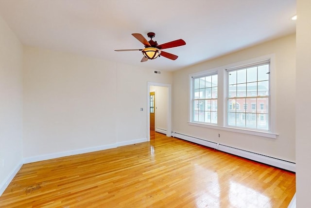 2 Waumbeck St, Boston, MA 02121 - spare room featuring ceiling fan, a baseboard radiator, and light hardwood / wood-style flooring