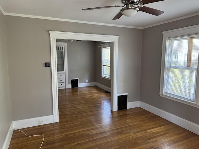 252-256 Billings St, Quincy, MA 02169 - spare room with dark wood-style flooring, baseboards, ceiling fan, and crown molding