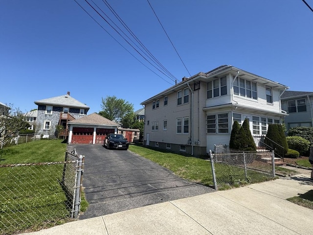 252-256 Billings St, Quincy, MA 02169 - view of side of property with a detached garage and a chimney
