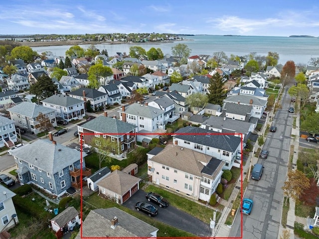 252-256 Billings St, Quincy, MA 02169 - aerial perspective of suburban area featuring property boundaries highlighted and a large body of water