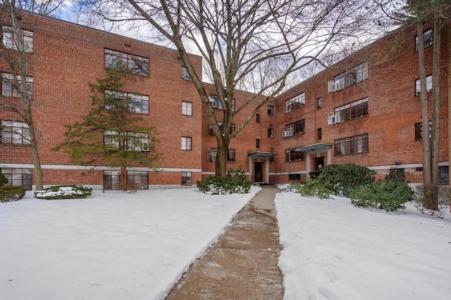 view of snow covered property