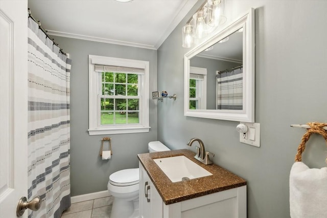 24 S Loomis St, Southwick, MA 01077 - bathroom with ornamental molding, vanity, toilet, tile patterned flooring, and baseboards