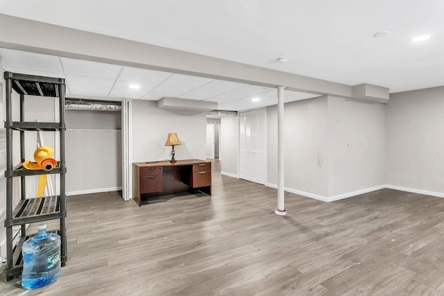 basement featuring wood-type flooring