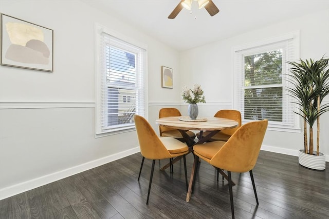 14 Grand View Ave, Somerville, MA 02143 - dining space with plenty of natural light, ceiling fan, wood finished floors, and baseboards