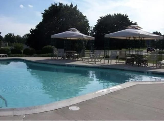 view of swimming pool featuring a patio area