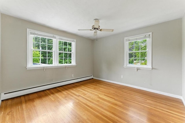 205 Mosier St, South Hadley, MA 01075 - spare room with a baseboard heating unit, plenty of natural light, light wood-type flooring, and ceiling fan