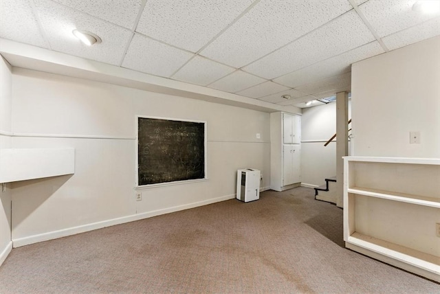 205 Mosier St, South Hadley, MA 01075 - finished basement featuring carpet floors, a paneled ceiling, and stairs