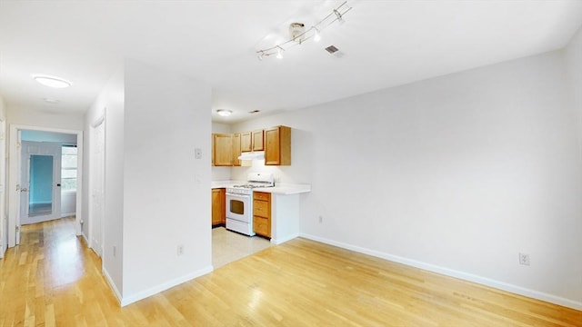 506 E 8th St Unit 3, Boston, MA 02127 - kitchen with gas range gas stove, light countertops, light wood-style flooring, and baseboards