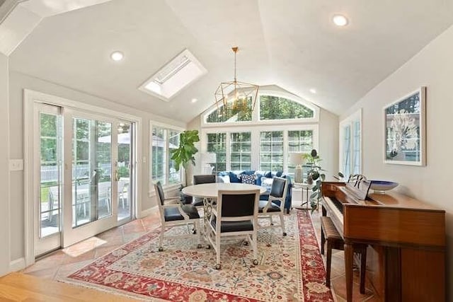 51 Fox Run Rd, Sudbury, MA 01776 - sunroom / solarium with a skylight, vaulted ceiling, and recessed lighting