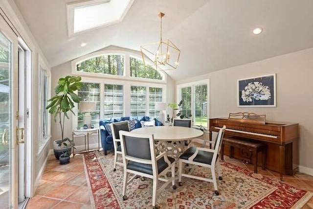 51 Fox Run Rd, Sudbury, MA 01776 - sunroom / solarium featuring vaulted ceiling, a skylight, a chandelier, and recessed lighting