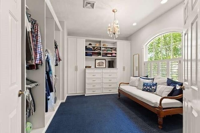 51 Fox Run Rd, Sudbury, MA 01776 - living area featuring a chandelier, dark carpet, and recessed lighting