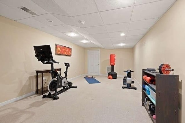 51 Fox Run Rd, Sudbury, MA 01776 - workout area with carpet flooring, a drop ceiling, and recessed lighting