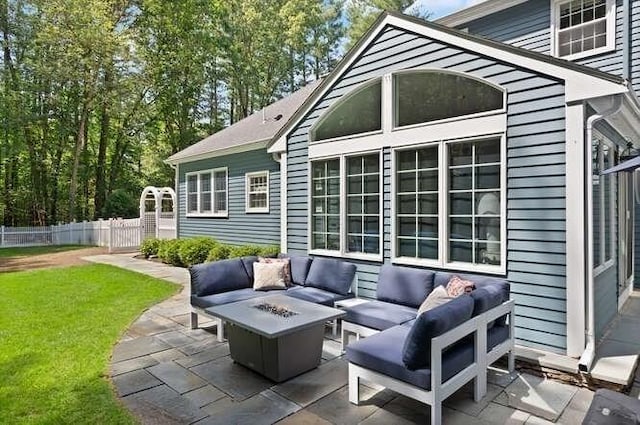 51 Fox Run Rd, Sudbury, MA 01776 - view of patio with an outdoor living space with a fire pit