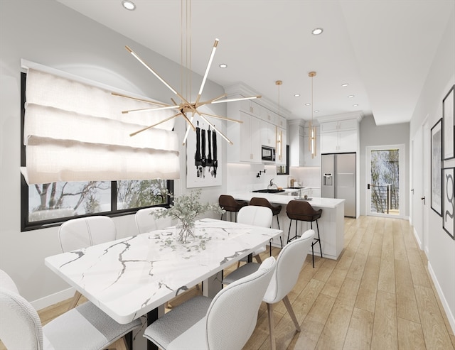 dining area with light hardwood / wood-style floors