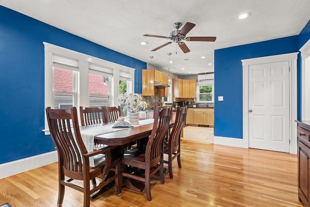 338 Forest St, Arlington, MA 02474 - dining room with ceiling fan, plenty of natural light, light wood-style floors, and recessed lighting