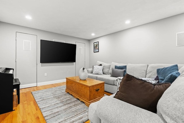 338 Forest St, Arlington, MA 02474 - living room featuring light wood-style flooring and recessed lighting