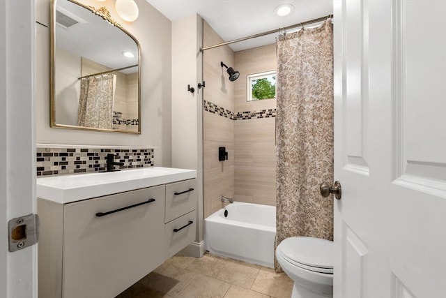 46 Leonard St, Woburn, MA 01801 - full bath with toilet, tasteful backsplash, vanity, and shower / bath combination with curtain