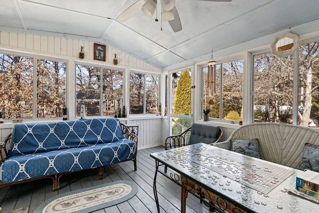125 Wamsutta Rd, Eastham, MA 02642 - sunroom featuring ceiling fan and vaulted ceiling