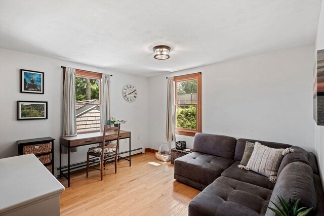37 Berkeley Dr, Falmouth, MA 02536 - living area featuring light wood-style floors and baseboard heating