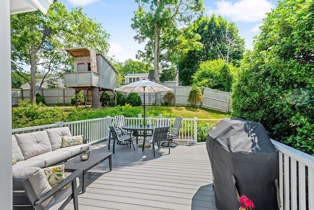 37 Berkeley Dr, Falmouth, MA 02536 - wooden terrace featuring outdoor lounge area, outdoor dining area, area for grilling, and a fenced backyard