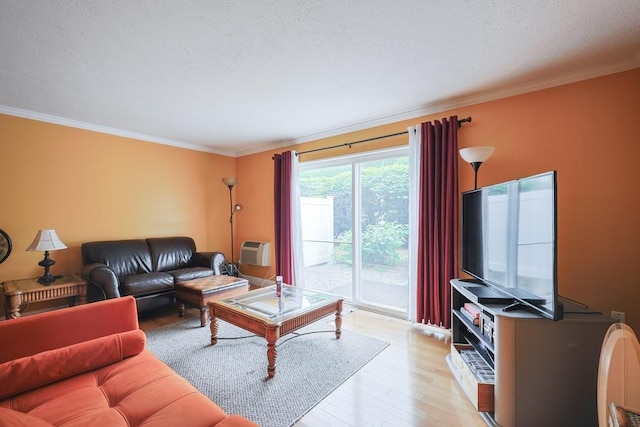 6 Janet Rd Unit 10, Easton, MA 02375 - living area with light wood-type flooring, crown molding, and a wall unit AC