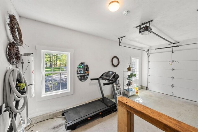 exercise room featuring a garage